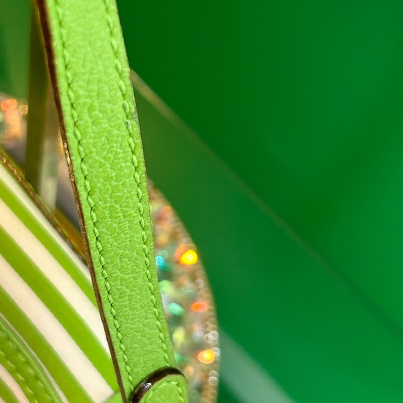 Kate Spade Lime Green Striped Shoulder Bag 21” x 6.5” x 2.5” - Picture 5 of 15
